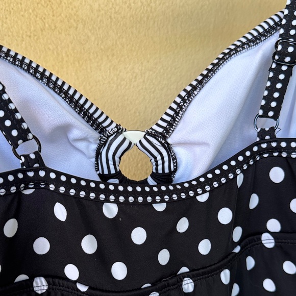 24th & Ocean Black and White Polka Dot whole piece bathing suit - Picture 6 of 7